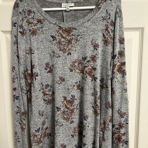 Stylish Gray Floral Long Sleeve Top